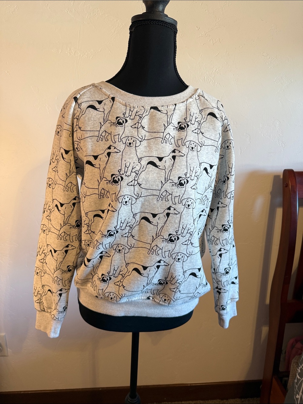 Gray Dog-Print Crewneck Sweatshirt